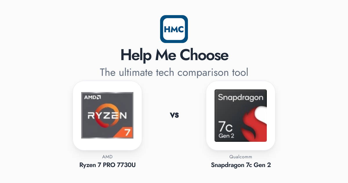 Qualcomm Snapdragon 7c Gen 2 vs AMD Ryzen 7 PRO 7730U Full Specs - HMC