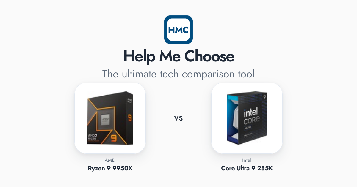 Intel Core Ultra 9 285K vs AMD Ryzen 9 9950X Full Specs - HMC