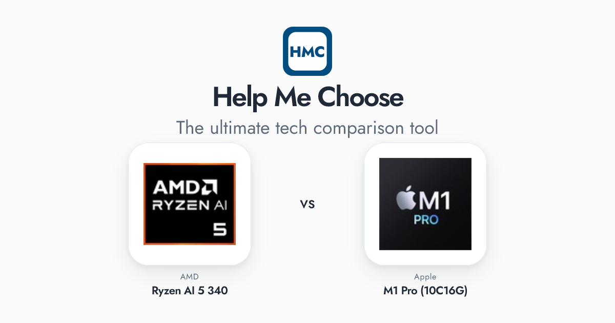 AMD Ryzen AI 5 340 vs Apple M1 Pro (10C16G) Full Specs - HMC