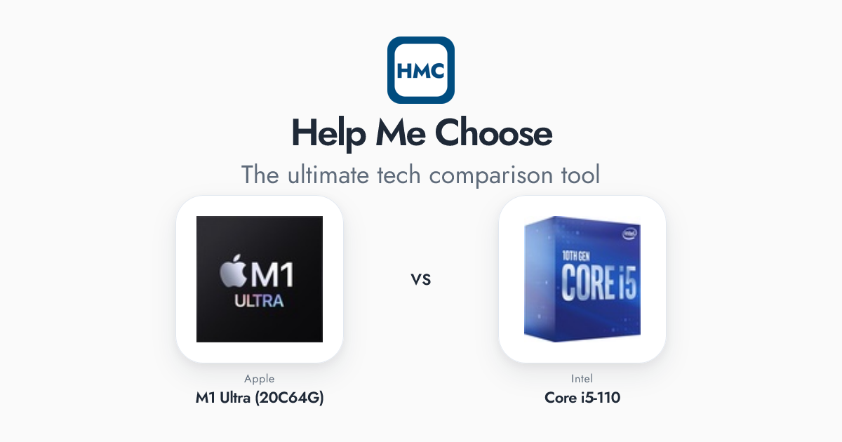 Apple M1 Ultra (20C64G) vs Intel Core i5-110 Full Specs - HMC