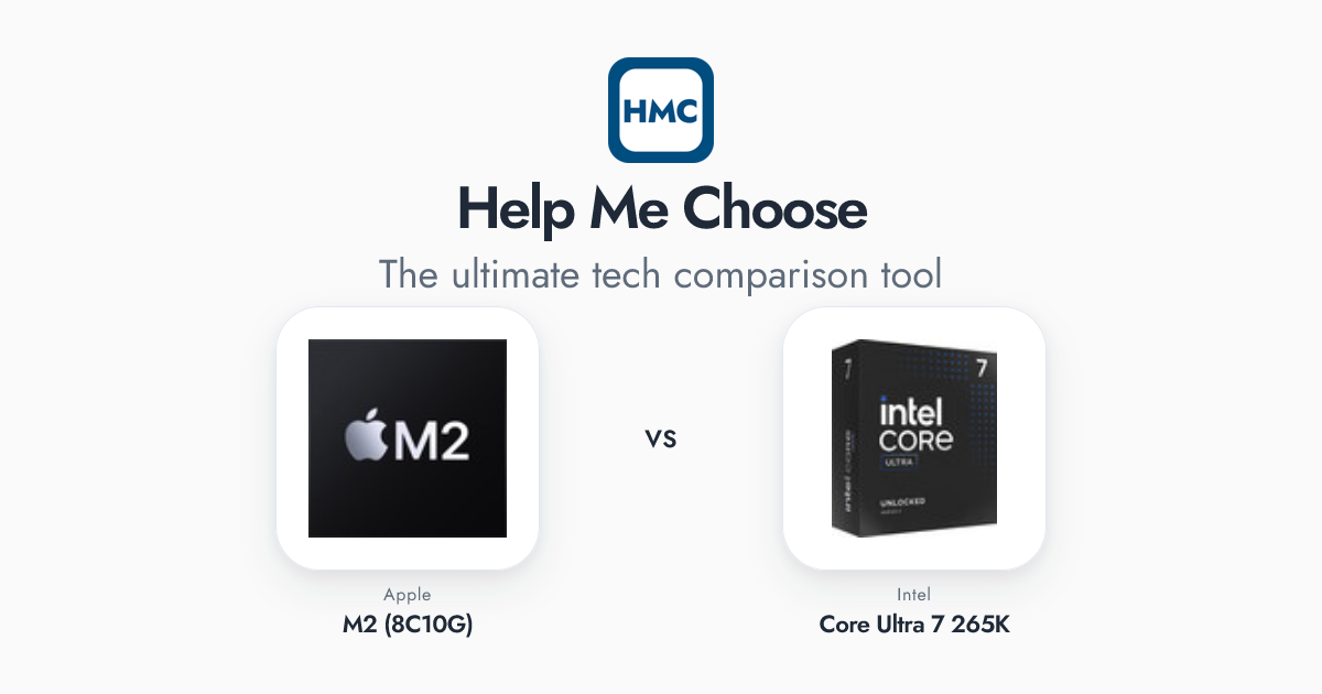 Apple M2 (8C10G) vs Intel Core Ultra 7 265K Full Specs - HMC