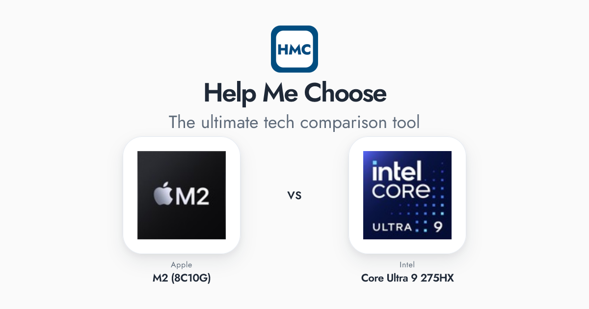 Apple M2 (8C10G) vs Intel Core Ultra 9 275HX Full Specs - HMC