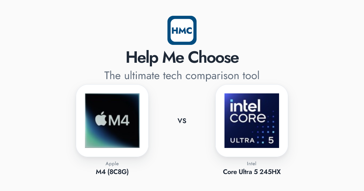 Intel Core Ultra 5 245HX vs Apple M4 (8C8G) Full Specs - HMC