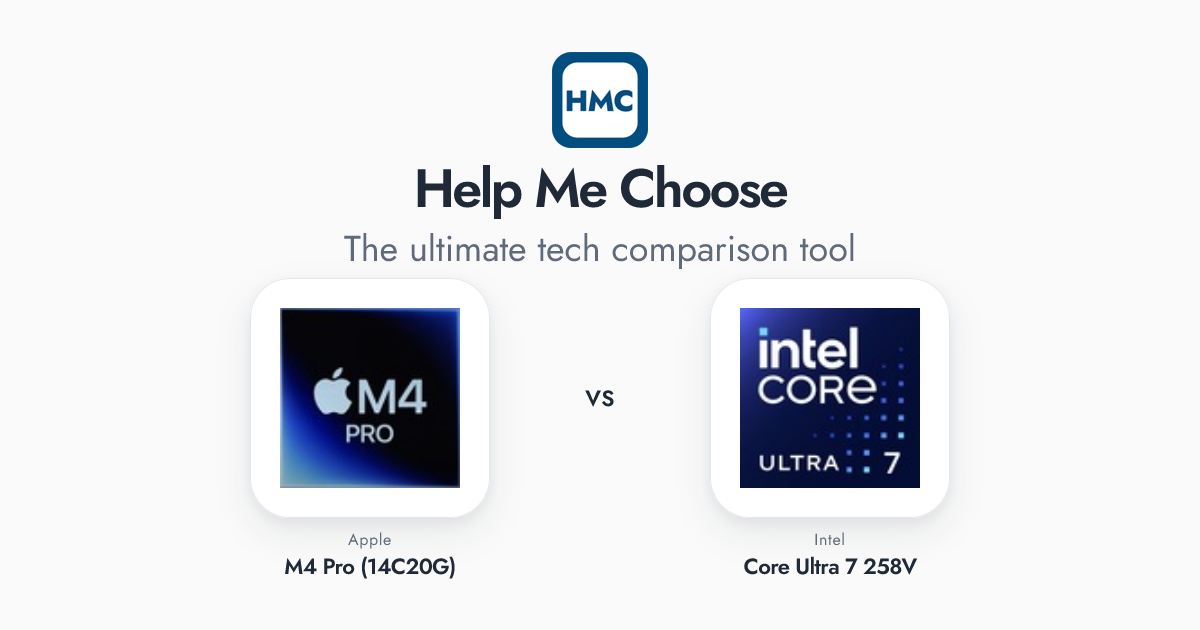 Apple M4 Pro (14C20G) vs Intel Core Ultra 7 258V Full Specs - HMC