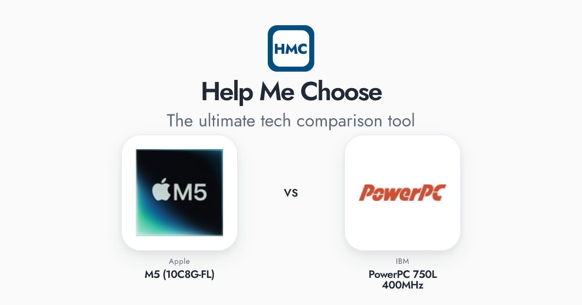 Apple M5 (10C8G-FL) vs IBM PowerPC 750L 400MHz Full Specs - HMC
