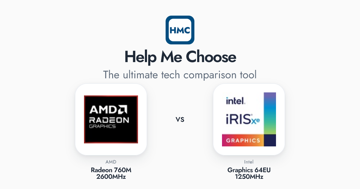 AMD Radeon 760M 2600MHz vs Intel Graphics 64EU 1250MHz Full Specs - HMC