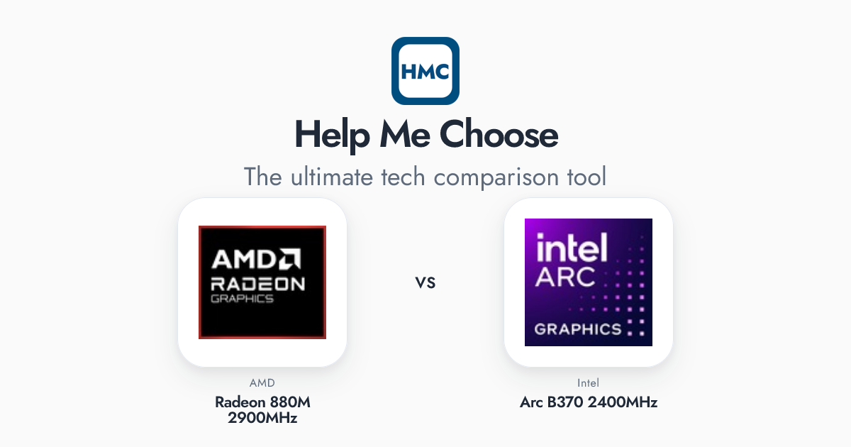 AMD Radeon 880M 2900MHz vs Intel Arc B370 2400MHz Full Specs - HMC