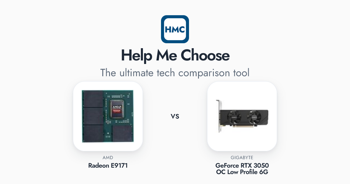 AMD Radeon E9171 vs GIGABYTE GeForce RTX 3050 OC Low Profile 6G Full ...