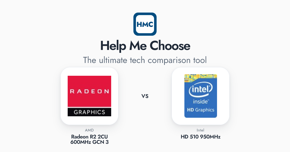 AMD Radeon R2 2CU 600MHz GCN 3 vs Intel HD 510 950MHz Full Specs - HMC