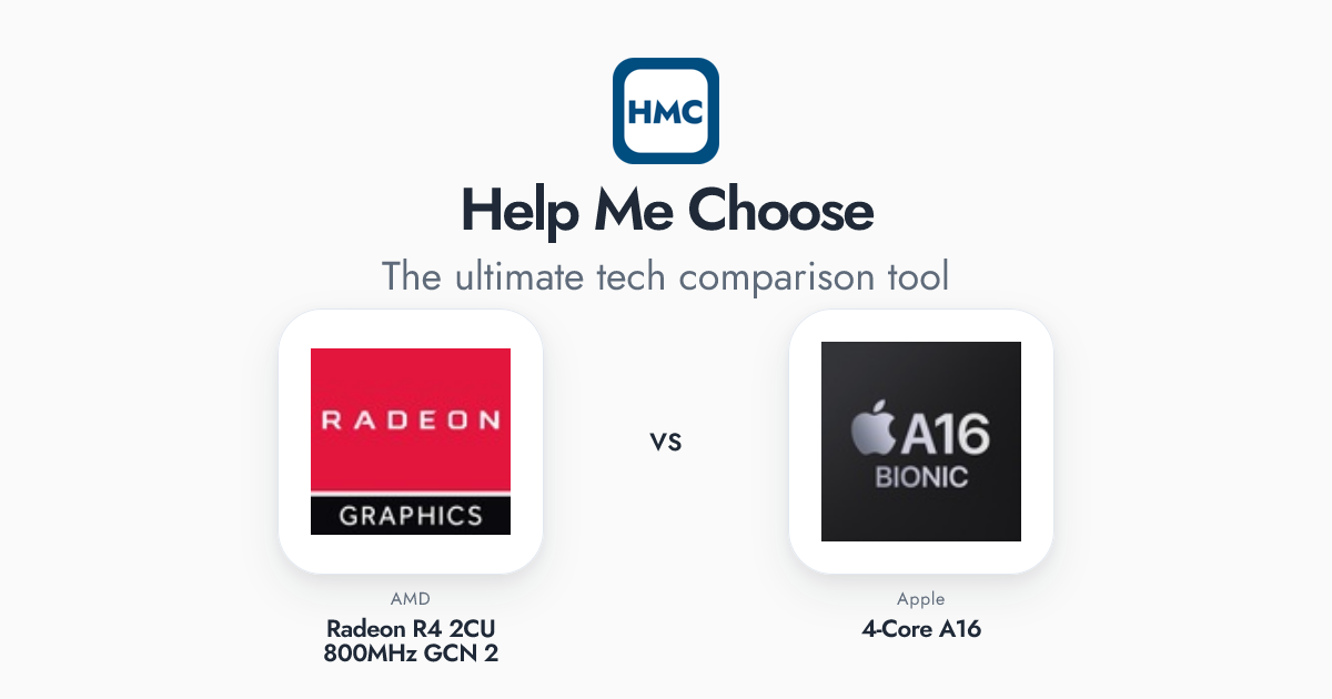 AMD Radeon R4 2CU 800MHz GCN 2 vs Apple 4-Core A16 Full Specs - HMC