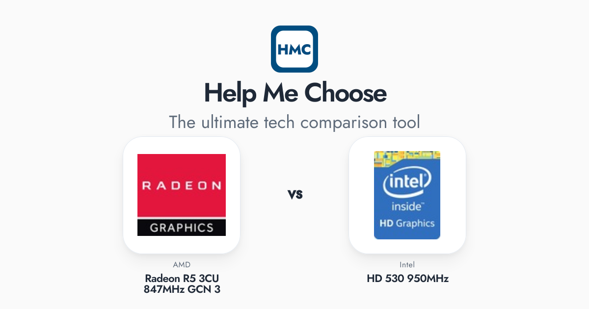 AMD Radeon R5 3CU 847MHz GCN 3 vs Intel HD 530 950MHz Full Specs - HMC