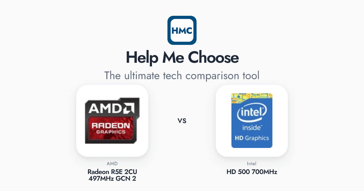 Entrepot R5e Tech AMD Radeon R5E 2CU 497MHz GCN 2 vs Intel HD 500 700MHz Full Specs - HMC