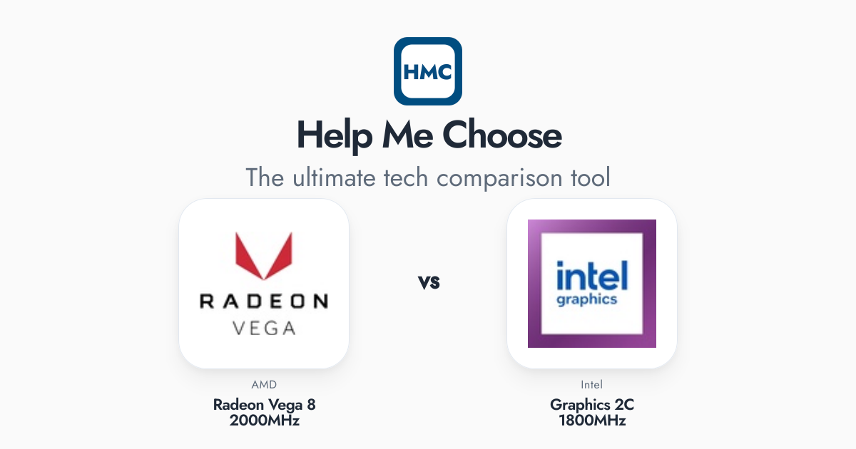 AMD Radeon Vega 8 2000MHz vs Intel Graphics 2C 1800MHz Full Specs - HMC