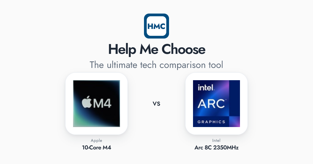 Apple 10-Core M4 vs Intel Arc 8C 2350MHz Full Specs - HMC