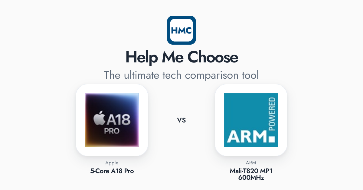 Apple 5-Core A18 Pro vs ARM Mali-T820 MP1 600MHz Full Specs - HMC
