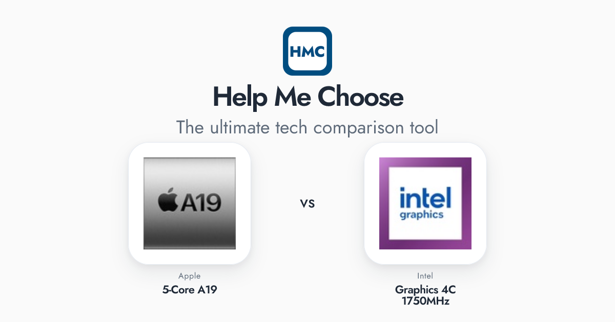 Intel Graphics 4C 1750MHz vs Apple 5-Core A19 Full Specs - HMC