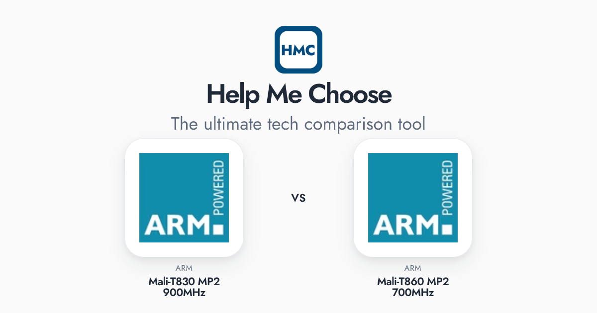 ARM Mali-T830 MP2 900MHz vs ARM Mali-T860 MP2 700MHz Full Specs - HMC