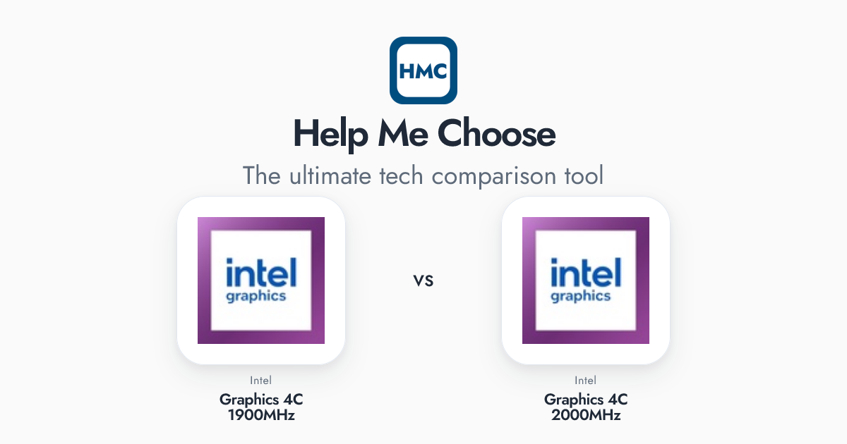 Intel Graphics 4C 1900MHz vs Intel Graphics 4C 2000MHz Full Specs - HMC