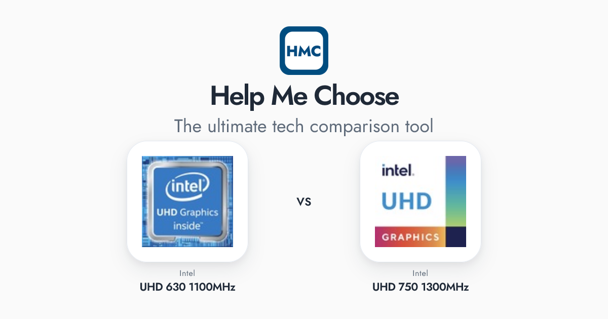 Intel UHD 630 1100MHz vs Intel UHD 750 1300MHz Full Specs - HMC