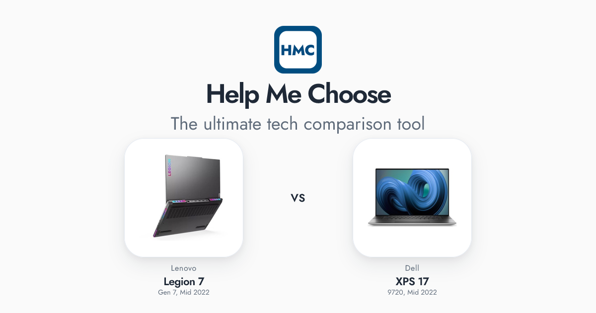 Legion 7 (Gen 7, Mid 2022) vs XPS 17 (9720, Mid 2022) Full Specs - HMC